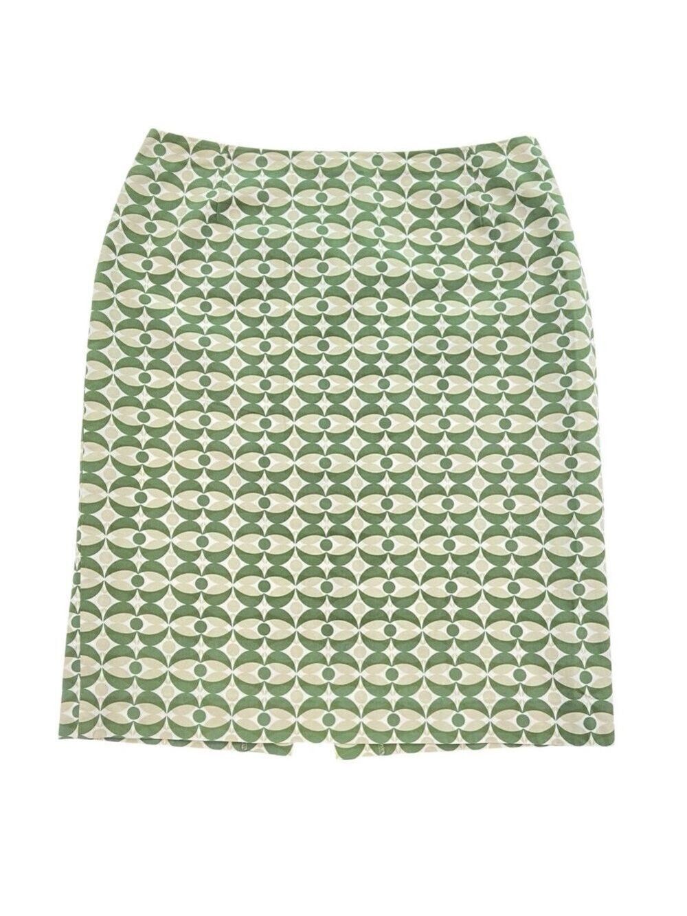 Anne Klein 2 Geometric Green White A-Line Skirt Cotton Blend Size 10